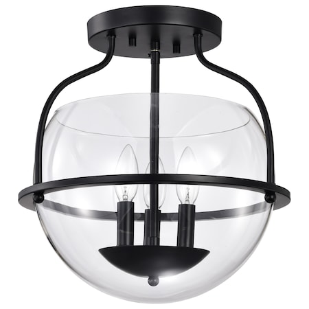 Nuvo Amado 3-Light Semi Flush Mount Matte Black Clear Glass 60/7823